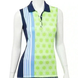 EP PRO SLEEVELESS MIXED MEDIA GEO PRINT POLO
